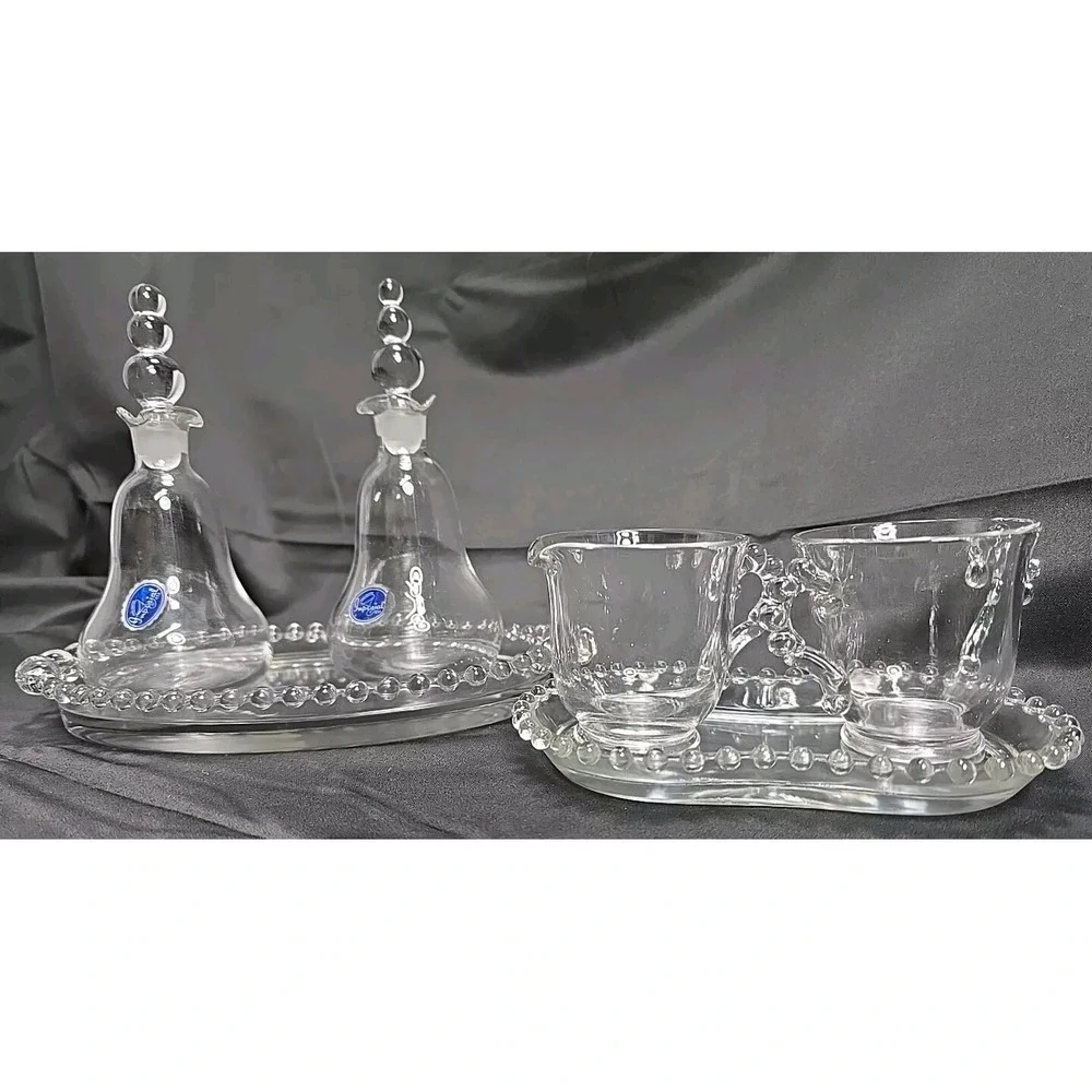 VTG Imperial Glass 8Piece Elegant Shape Cruet Set‎ W/Trays,Creamer & Sugar Cups!